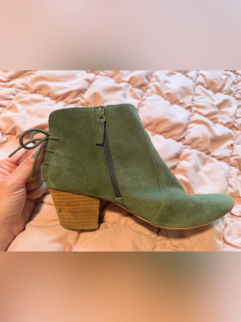 Tahari Olive Suede Ankle Booties with Block Heel